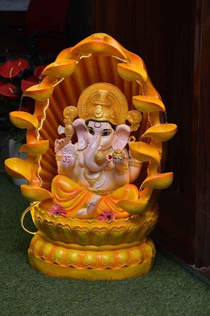 Trisaini Craft 3ft Diya Mandir Ganesh Fiber Water Fountain for Living Room Puja Room Home Decor Garden Patio Deck Porch - Yard Art Decoration Gift Gifting with LED Lights Water Pump