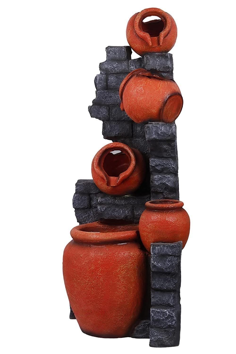 Trisaini Craft Water Fountain 4 Step Brick Pot Fiber Water Fountain for Living Room Home Decor Garden Patio Deck Porch - Yard Art Decoration Gift Gifting with LED Lights Water Pump