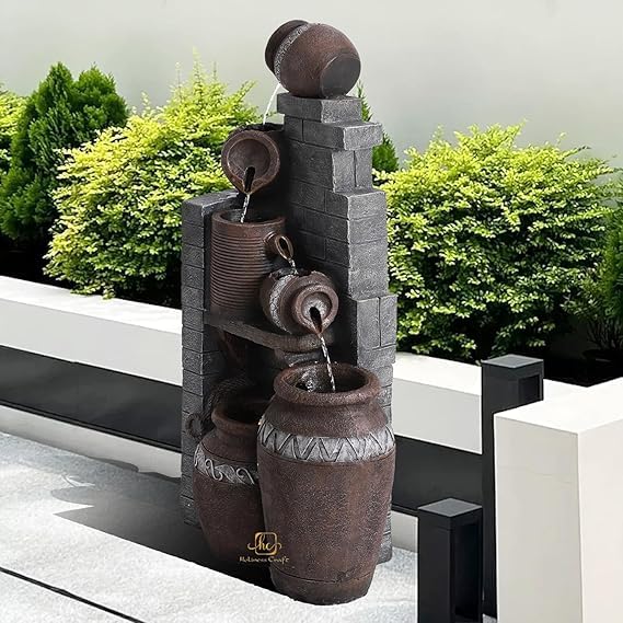 Trisaini Craft Brick Pot Water Fountain for Home Decor | Indoor Tabletop Office | Lawn Balcony | Gift Gifting with LED Lights Water Pump | Brick Matka Water Fountain