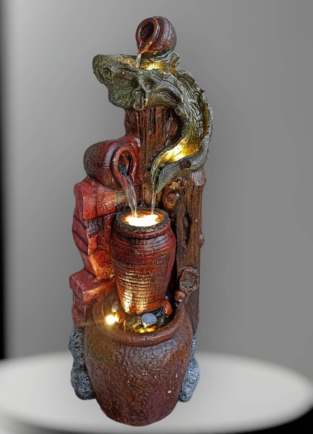 Trisaini Craft Jad Matki Water Fountain for Home Decor | Indoor Tabletop Office | Lawn Balcony | Gift Gifting with LED Lights Water Pump | Pot Water Fountain