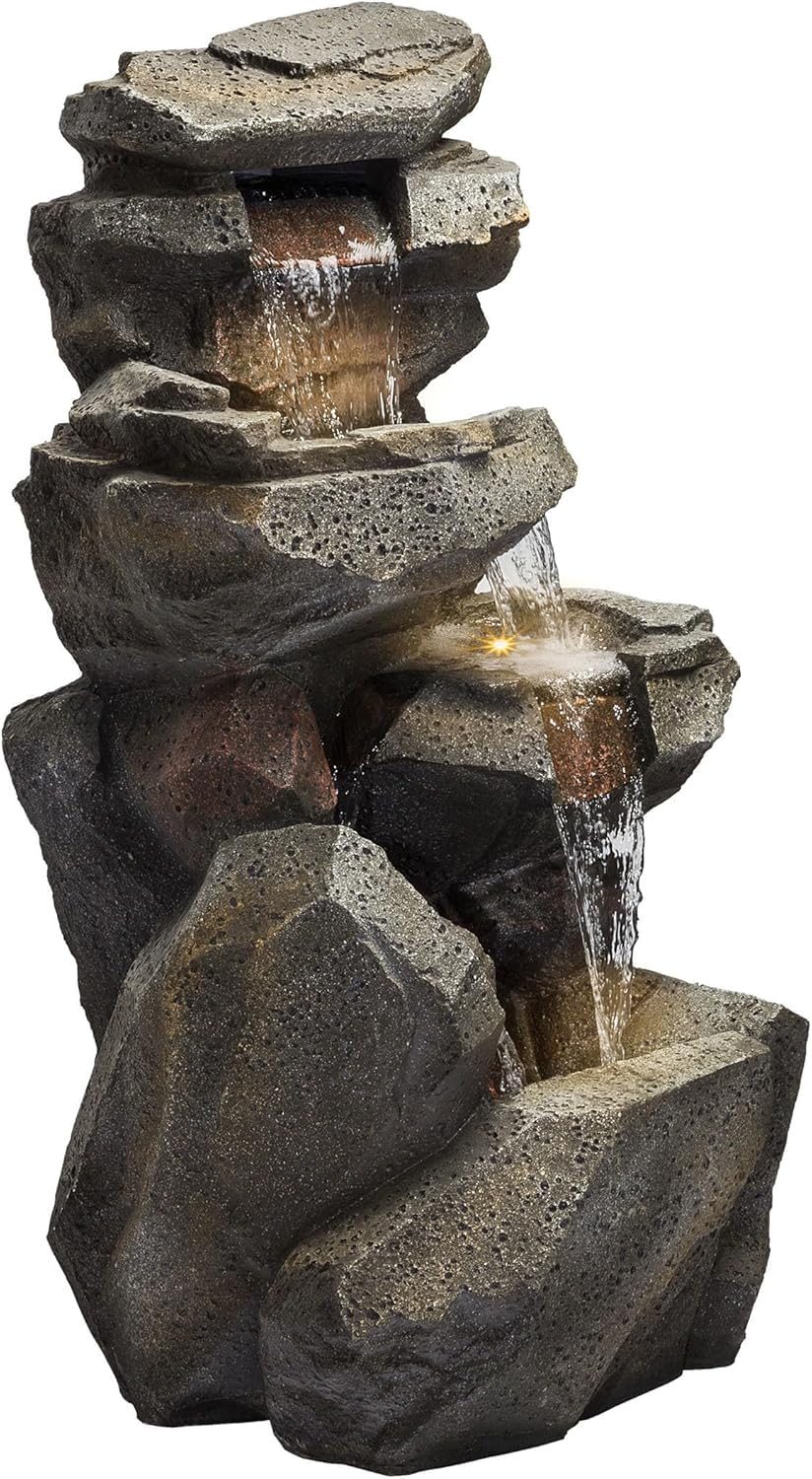 Trisaini Craft Rock Water Fountain with High-Pressure Water Pump for Indoor Outdoor Living Room Home Decor Garden Patio Deck