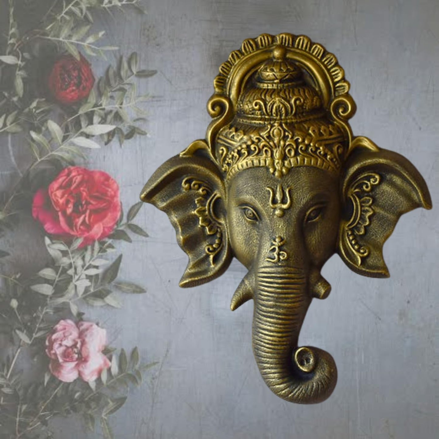 Trisaini Craft Ganesha Face Mural Wall Hanging Mural Showpiece for Home Entrance Decor, Office, Study Room - Idol Statue Lord Ganesha face Wall Mount (Greenish)