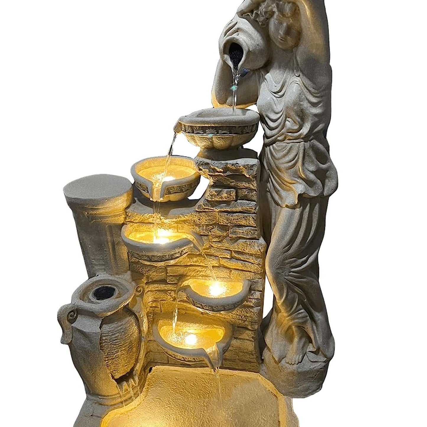 Trisaini Craft 4.5 ft Lady with 4 Pot Premium Fiber Water Fountain for Living Room Home Decor Garden Patio Deck Porch - Yard Art Decoration Gift Gifting with LED Lights Water Pump