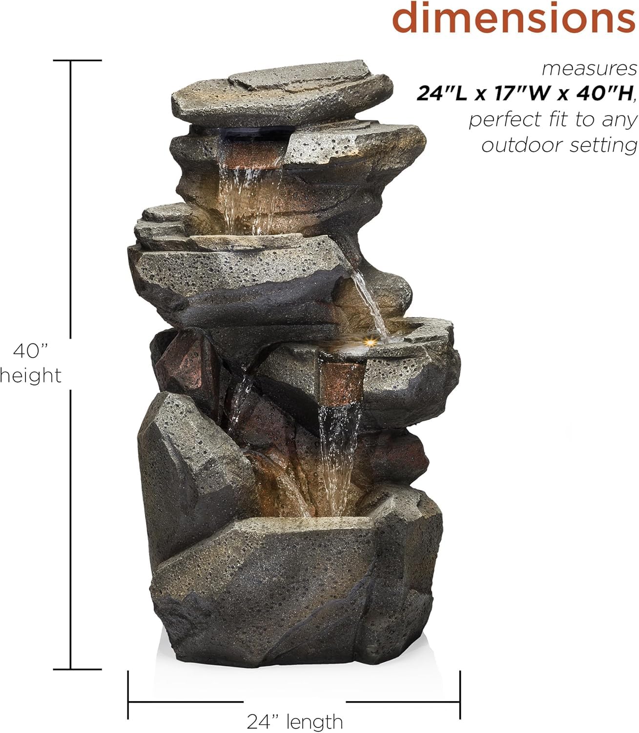 Trisaini Craft Rock Water Fountain with High-Pressure Water Pump for Indoor Outdoor Living Room Home Decor Garden Patio Deck
