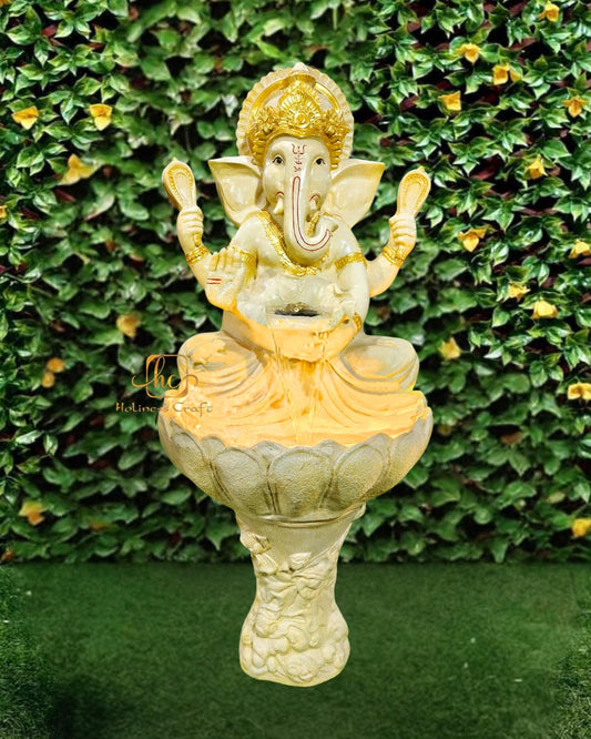 Trisaini Craft Lotus Ganesha Water Fountain with Stand for Indoor Outdoor Home Decor Farmhouse Decor Garden Patio Deck Porch Gift Gifting with LED Lights Water Pump