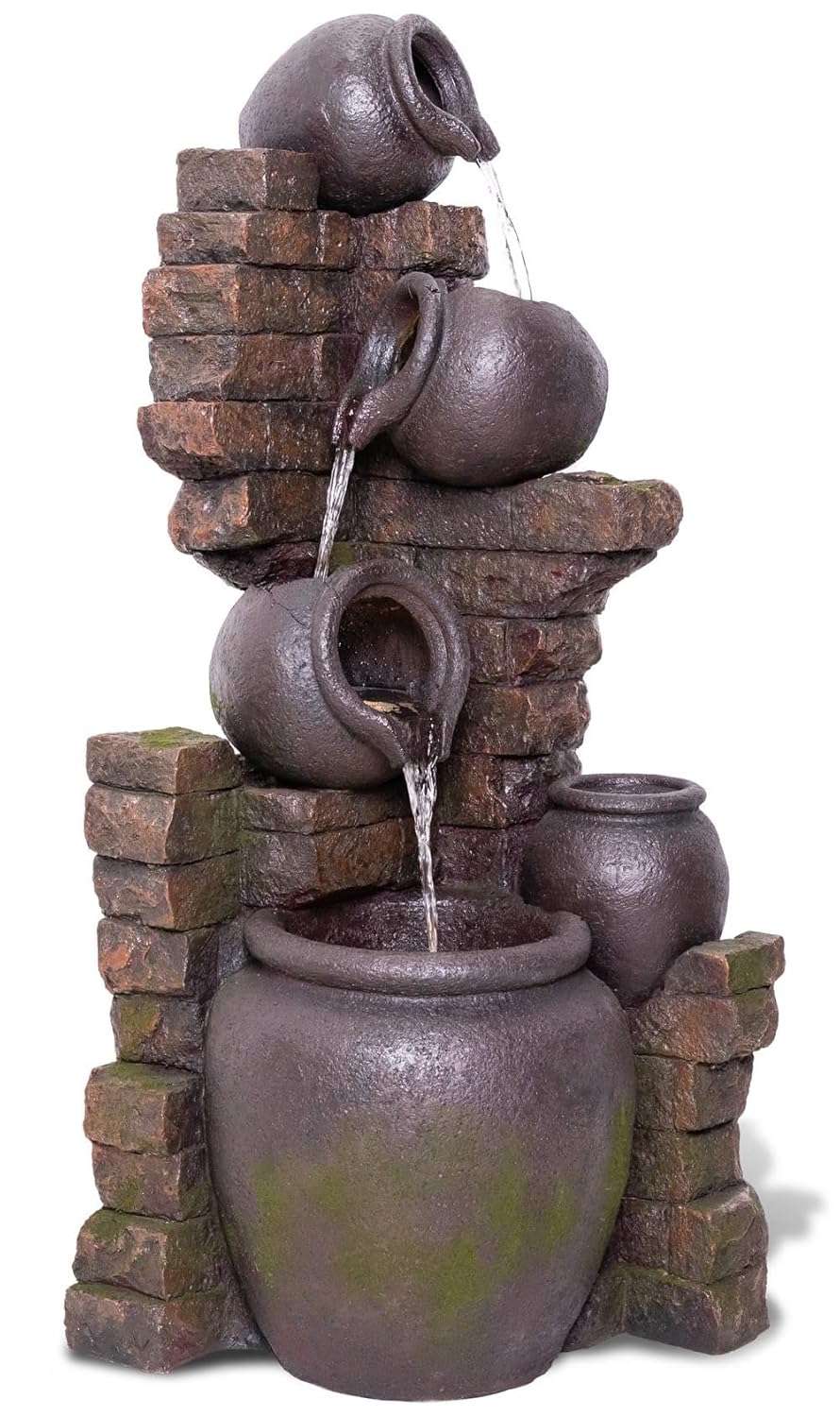 Trisaini Craft 48 inch Long Brick Pot Water Fountain for Home Decor | Indoor Tabletop Office | Lawn Balcony | Gift Gifting with LED Lights Water Pump | 4 Feet Brick Matka Water Fountain (Dark Brown)