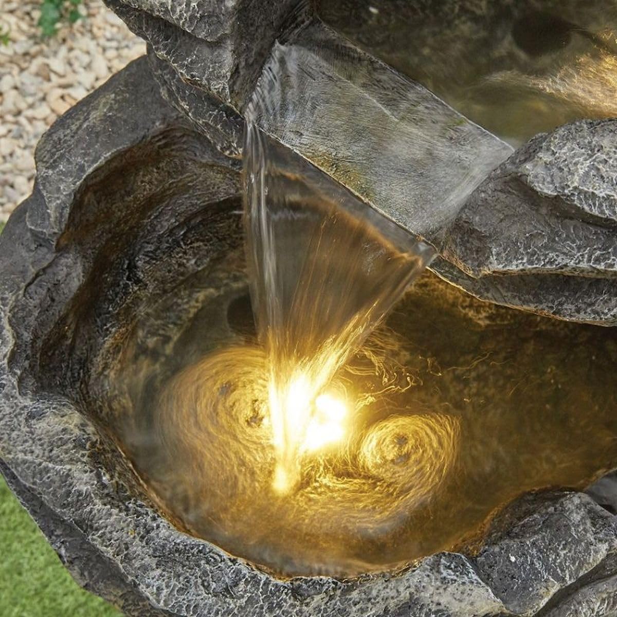 Trisaini Craft 5 Tier Cascading Spiral Sea Green Rock Fountain for Indoor Outdoor Living Room Home Decor Garden Patio Deck Porch - Yard Art Decoration Gift Gifting with Light and Water Pump