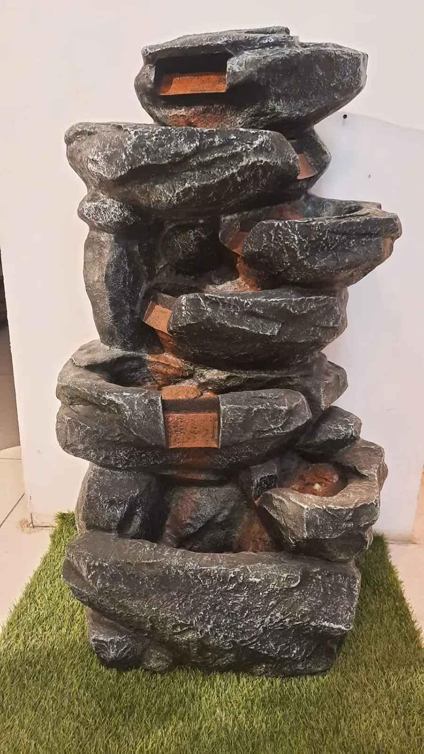 Trisaini Craft 40 Inches Double Spiral Sandstone Fiber Water Fountain for Living Room Home Decor Garden Patio Deck Porch - Yard Art Decoration Gift Gifting with LED Lights Water Pump