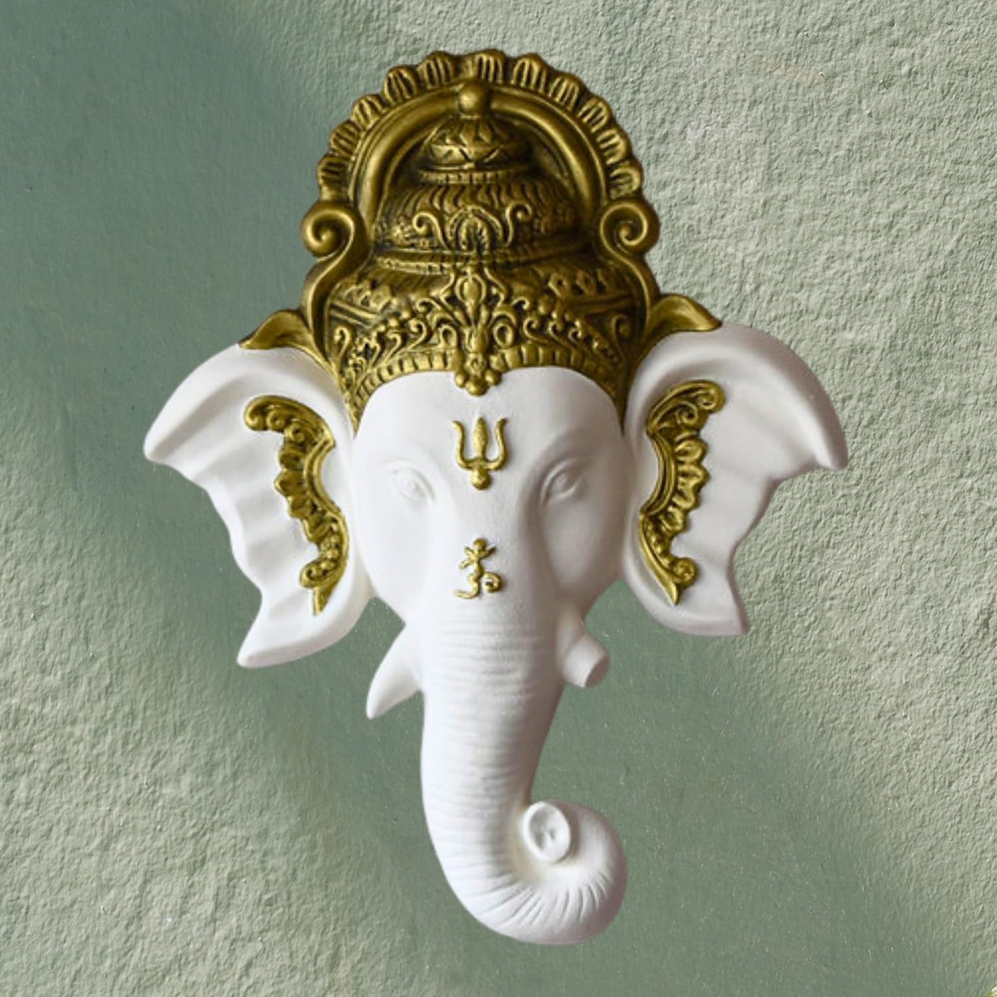 Trisaini Craft Ganesha Face Mural Wall Hanging Mural Showpiece for Home Entrance Decor, Office, Study Room - Idol Statue Lord Ganesha face Wall Mount (White)
