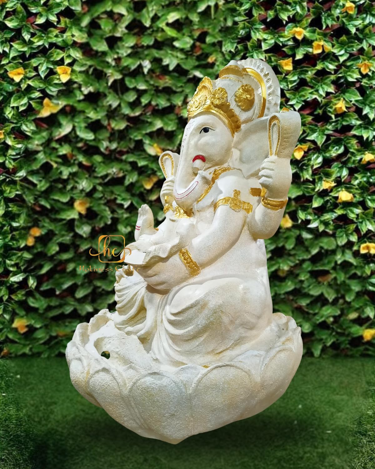 Trisaini Craft Lotus Ganesha Water Fountain with Stand for Indoor Outdoor Home Decor Farmhouse Decor Garden Patio Deck Porch Gift Gifting with LED Lights Water Pump