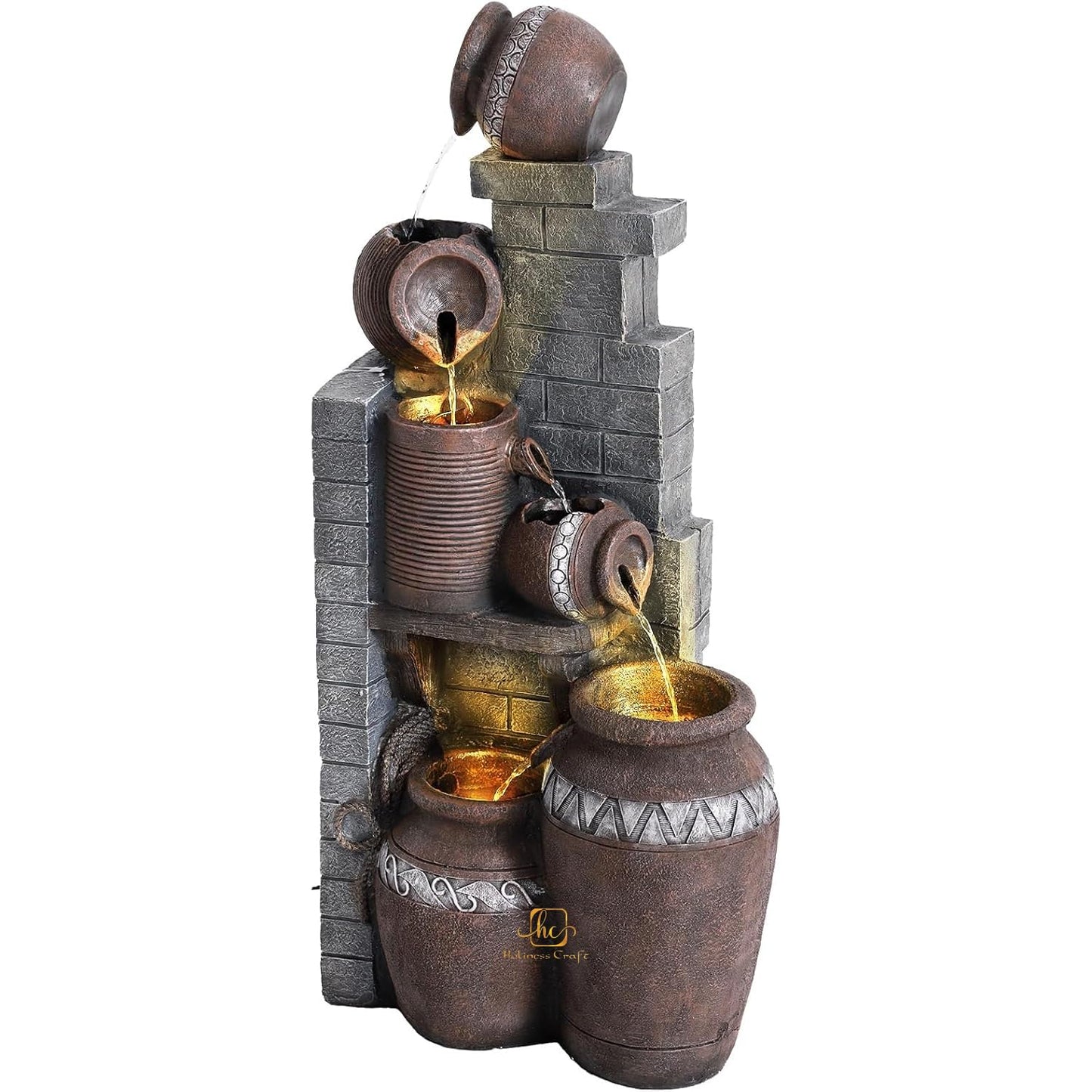 Trisaini Craft Brick Pot Water Fountain for Home Decor | Indoor Tabletop Office | Lawn Balcony | Gift Gifting with LED Lights Water Pump | Brick Matka Water Fountain