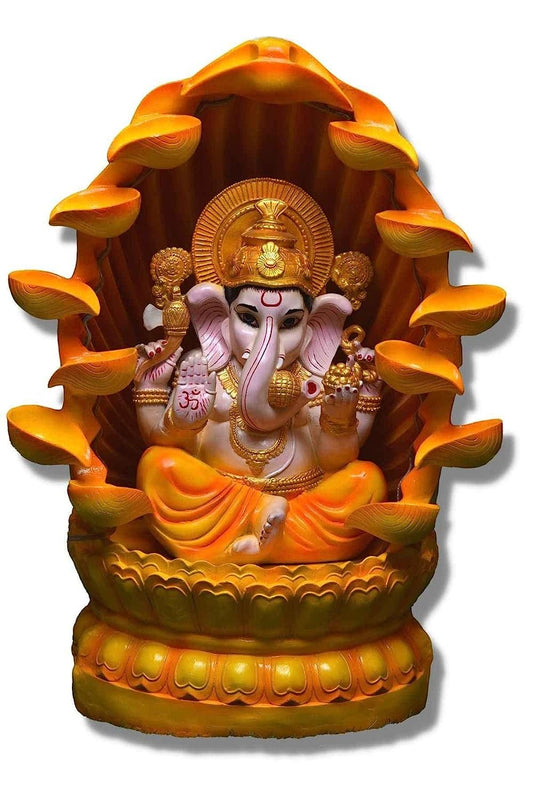 Trisaini Craft 3ft Diya Mandir Ganesh Fiber Water Fountain for Living Room Puja Room Home Decor Garden Patio Deck Porch - Yard Art Decoration Gift Gifting with LED Lights Water Pump