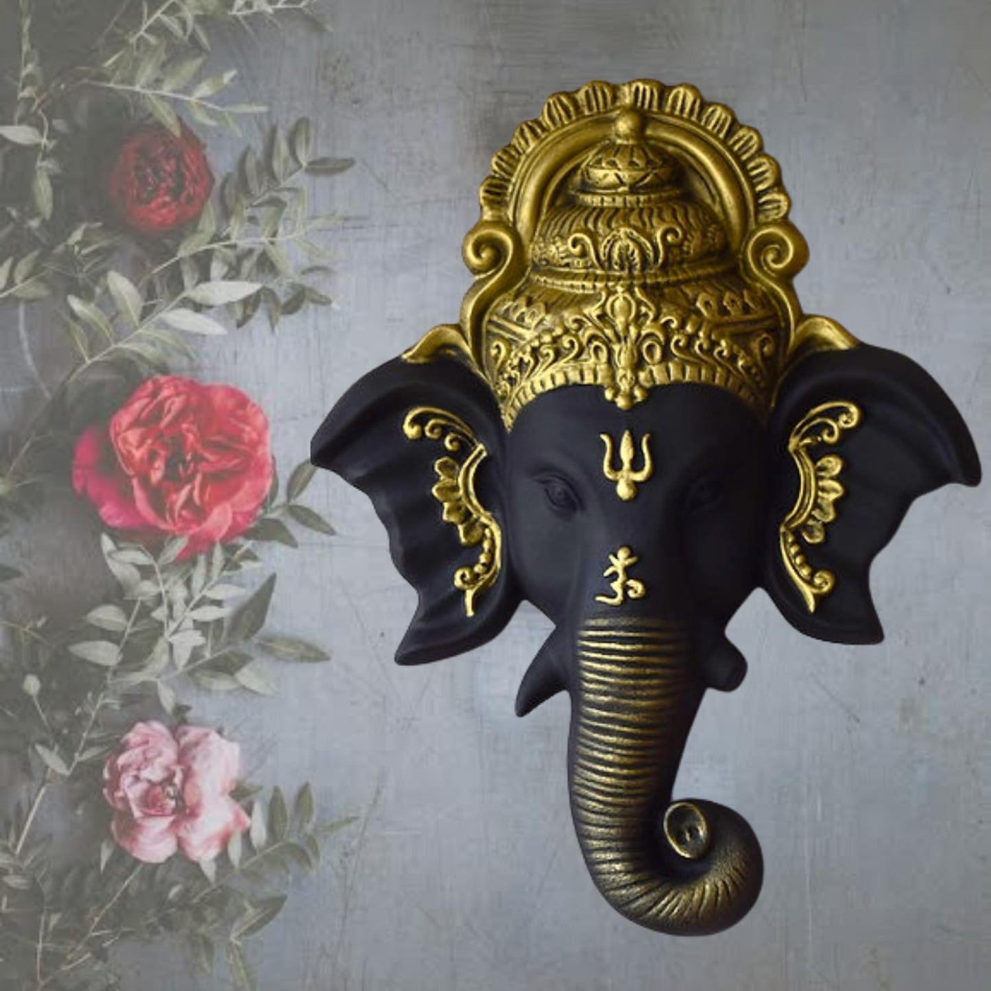 Trisaini Craft Ganesha Face Mural Wall Hanging Mural Showpiece for Home Entrance Decor, Office, Study Room - Idol Statue Lord Ganesha face Wall Mount (Black)