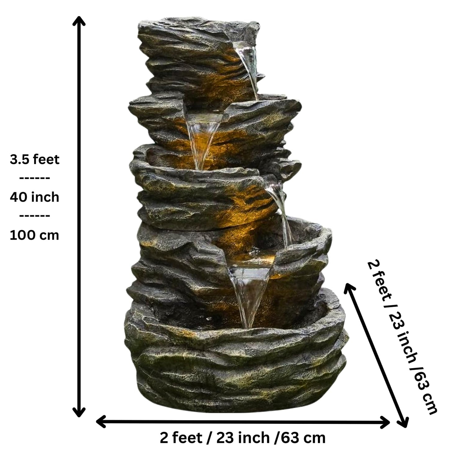 Trisaini Craft 5 Tier Cascading Spiral Sea Green Rock Fountain for Indoor Outdoor Living Room Home Decor Garden Patio Deck Porch - Yard Art Decoration Gift Gifting with Light and Water Pump
