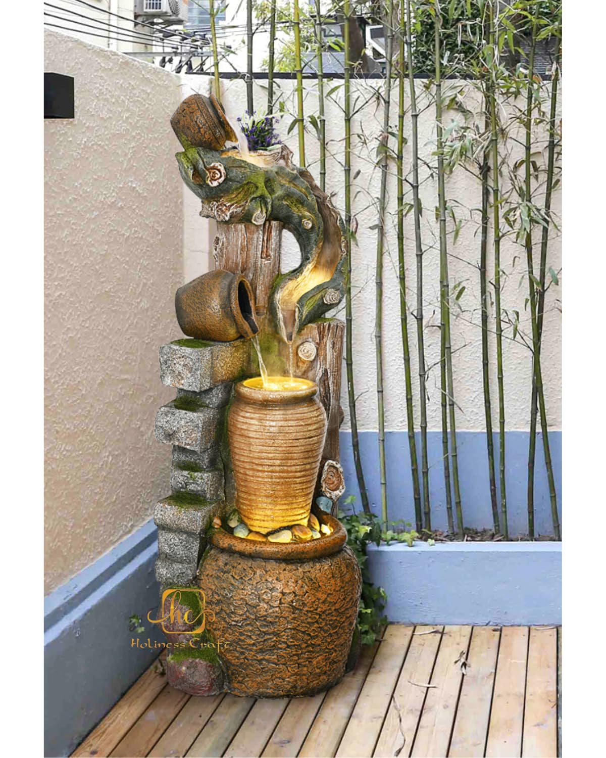 Trisaini Craft Resin, glass, stone Flowerpot Water Fountain Landscape Decoration for Living Room Home Decor Garden Patio Deck Porch - Yard Art Decoration Gift Gifting with LED Lights Water Pump