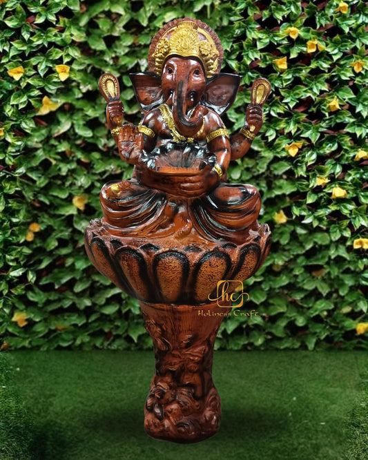 Trisaini Craft Lotus Ganesha Water Fountain with Stand for Indoor Outdoor Home Decor Farmhouse Decor Garden Patio Deck Porch Gift Gifting with LED Lights Water Pump