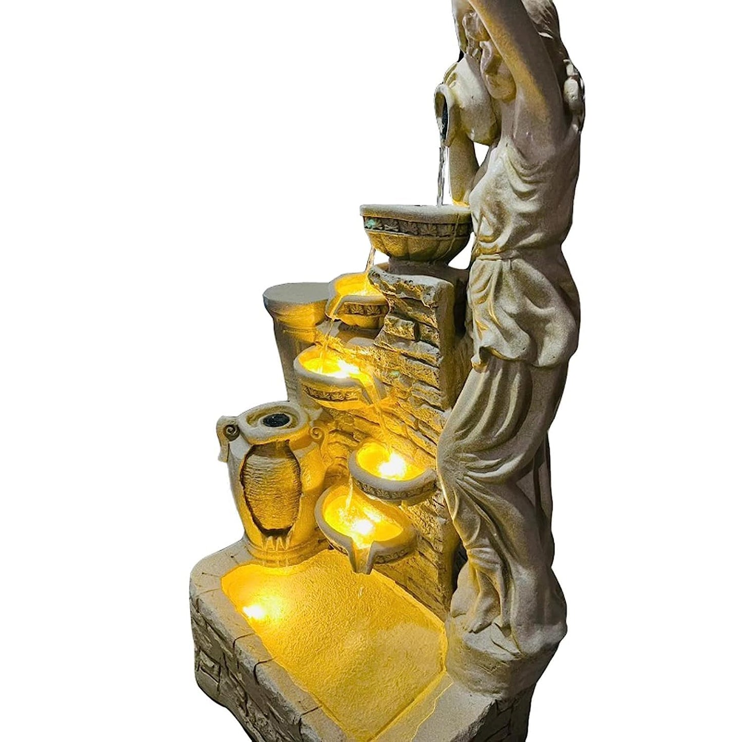 Trisaini Craft 4.5 ft Lady with 4 Pot Premium Fiber Water Fountain for Living Room Home Decor Garden Patio Deck Porch - Yard Art Decoration Gift Gifting with LED Lights Water Pump