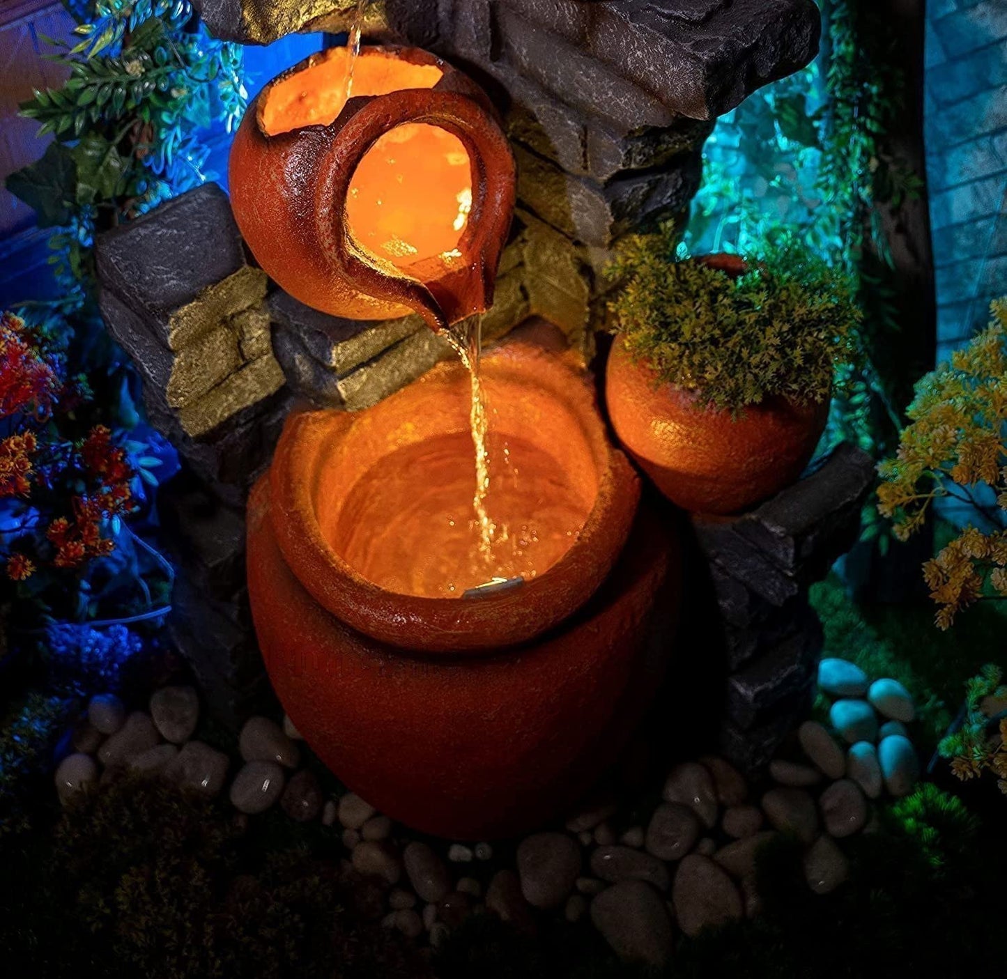 Trisaini Craft 48 inch Long Brick Pot Water Fountain for Home Decor | Indoor Tabletop Office | Lawn Balcony | Gift Gifting with LED Lights Water Pump | 4 Feet Brick Matka Water Fountain (Brown Grey)