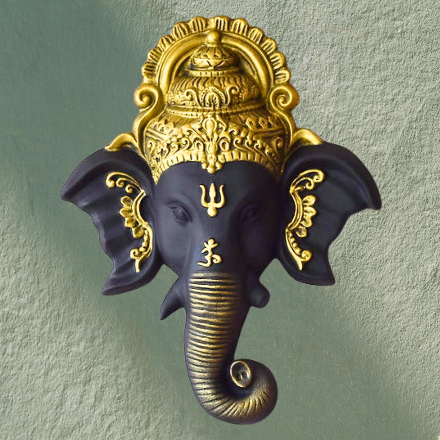 Trisaini Craft Ganesha Face Mural Wall Hanging Mural Showpiece for Home Entrance Decor, Office, Study Room - Idol Statue Lord Ganesha face Wall Mount (Black)