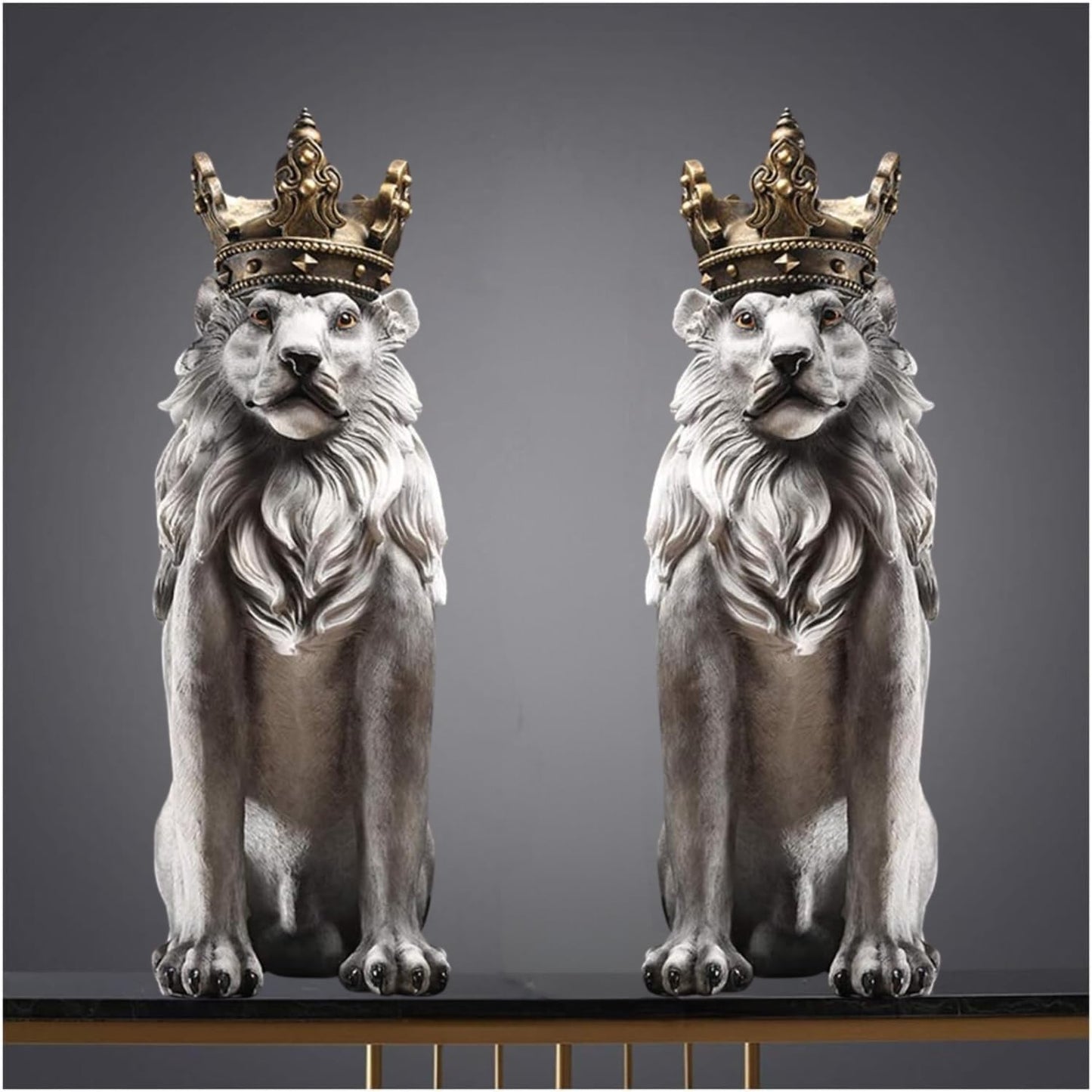 Trisaini Craft Decor Items Set of 2 Lion King Statue Showpiece for Home Entrance Decoration, Office, Study Room, Collectible Figurines, Best Gift for The Man