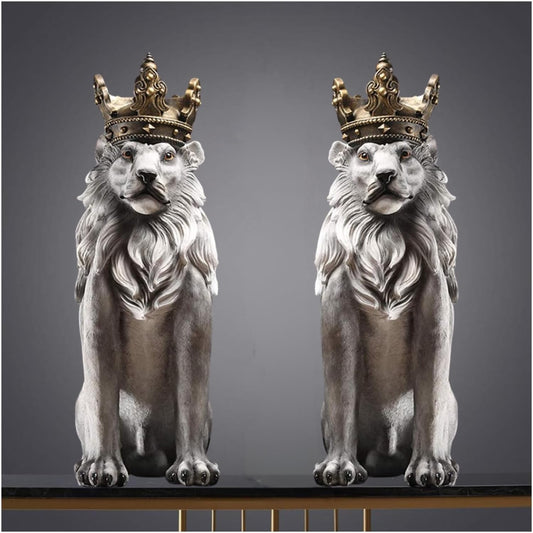 Trisaini Craft Decor Items Set of 2 Lion King Statue Showpiece for Home Entrance Decoration, Office, Study Room, Collectible Figurines, Best Gift for The Man