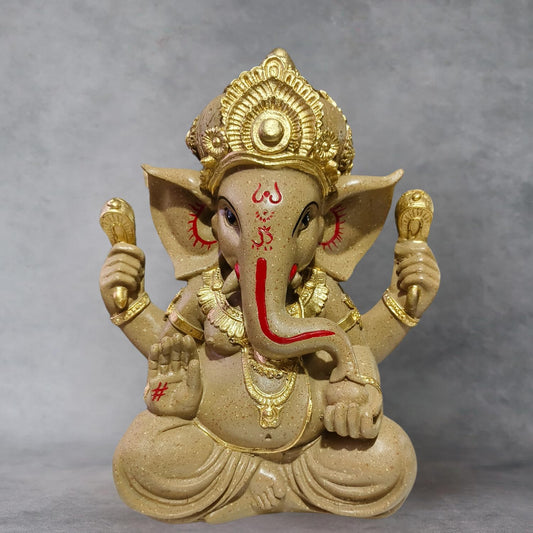 Trisaini Craft Ganesha Idol | Ganesha Statue for Home and Office Decor | Handcrafted 30 cm Tall Dark Sand Ganesha Statue