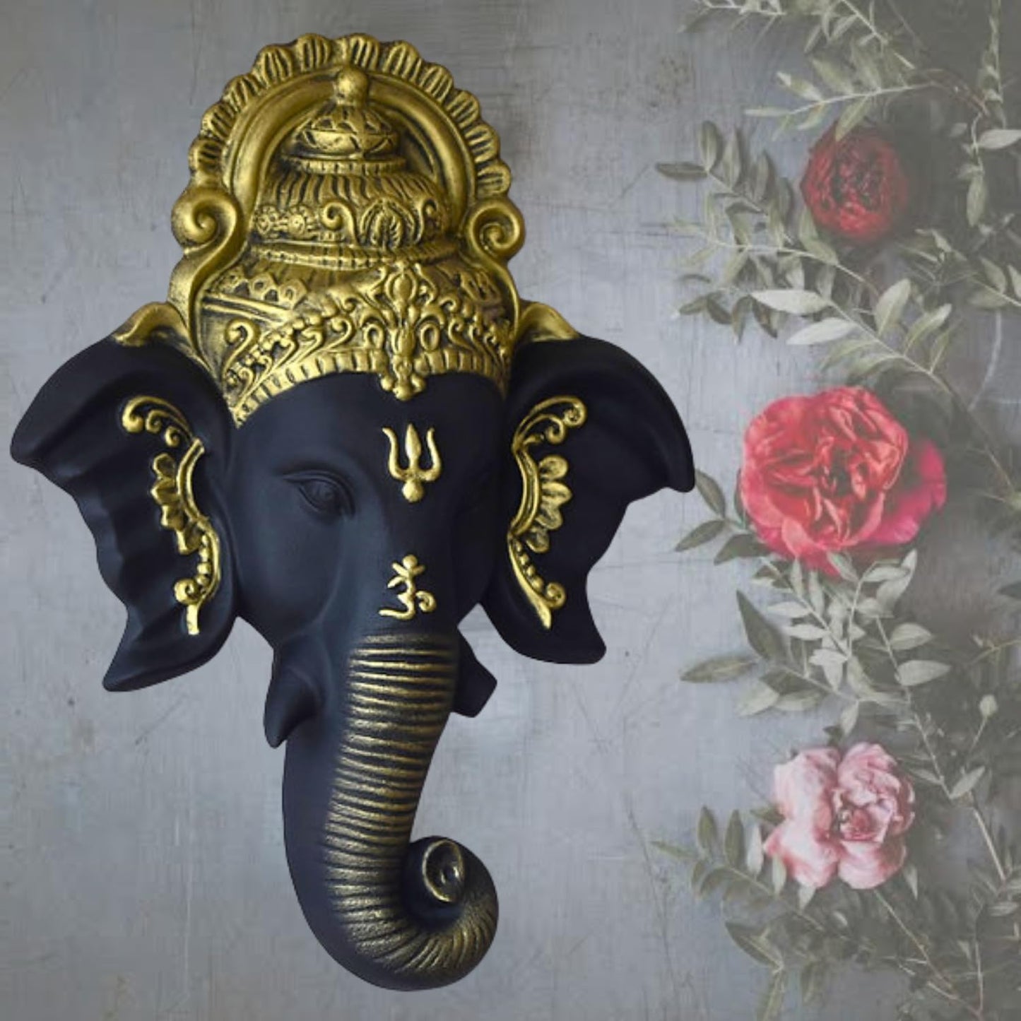 Trisaini Craft Ganesha Face Mural Wall Hanging Mural Showpiece for Home Entrance Decor, Office, Study Room - Idol Statue Lord Ganesha face Wall Mount (Black)