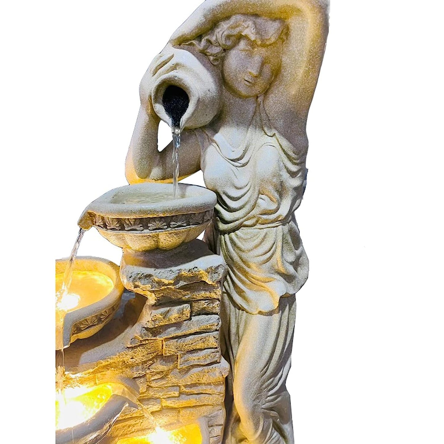 Trisaini Craft 4.5 ft Lady with 4 Pot Premium Fiber Water Fountain for Living Room Home Decor Garden Patio Deck Porch - Yard Art Decoration Gift Gifting with LED Lights Water Pump