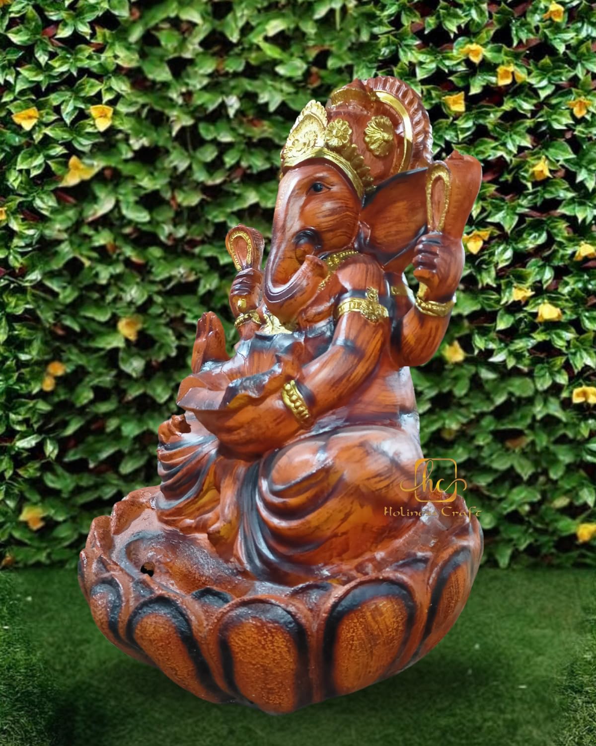 Trisaini Craft Lotus Ganesha Water Fountain with Stand for Indoor Outdoor Home Decor Farmhouse Decor Garden Patio Deck Porch Gift Gifting with LED Lights Water Pump
