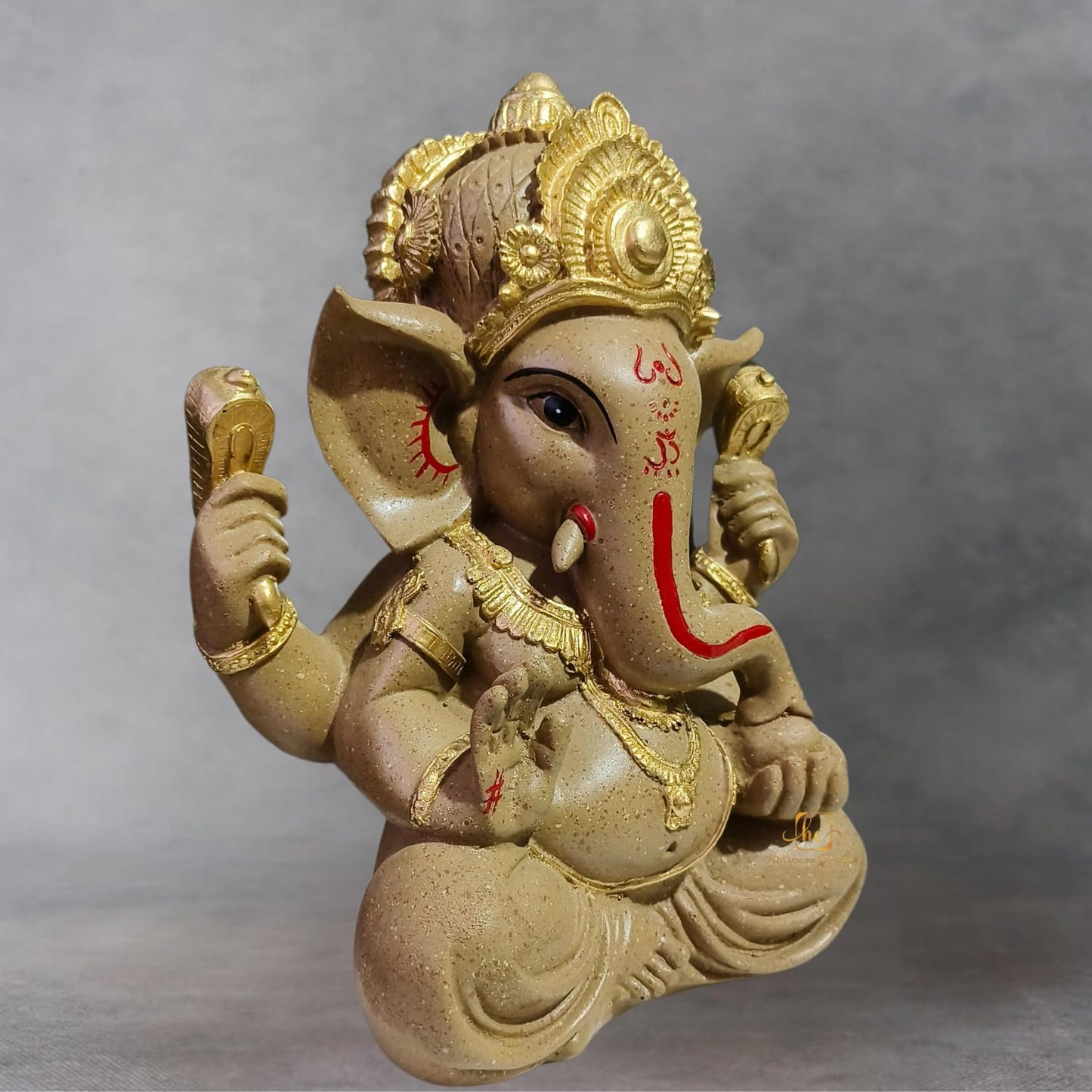 Trisaini Craft Ganesha Idol | Ganesha Statue for Home and Office Decor | Handcrafted 30 cm Tall Dark Sand Ganesha Statue