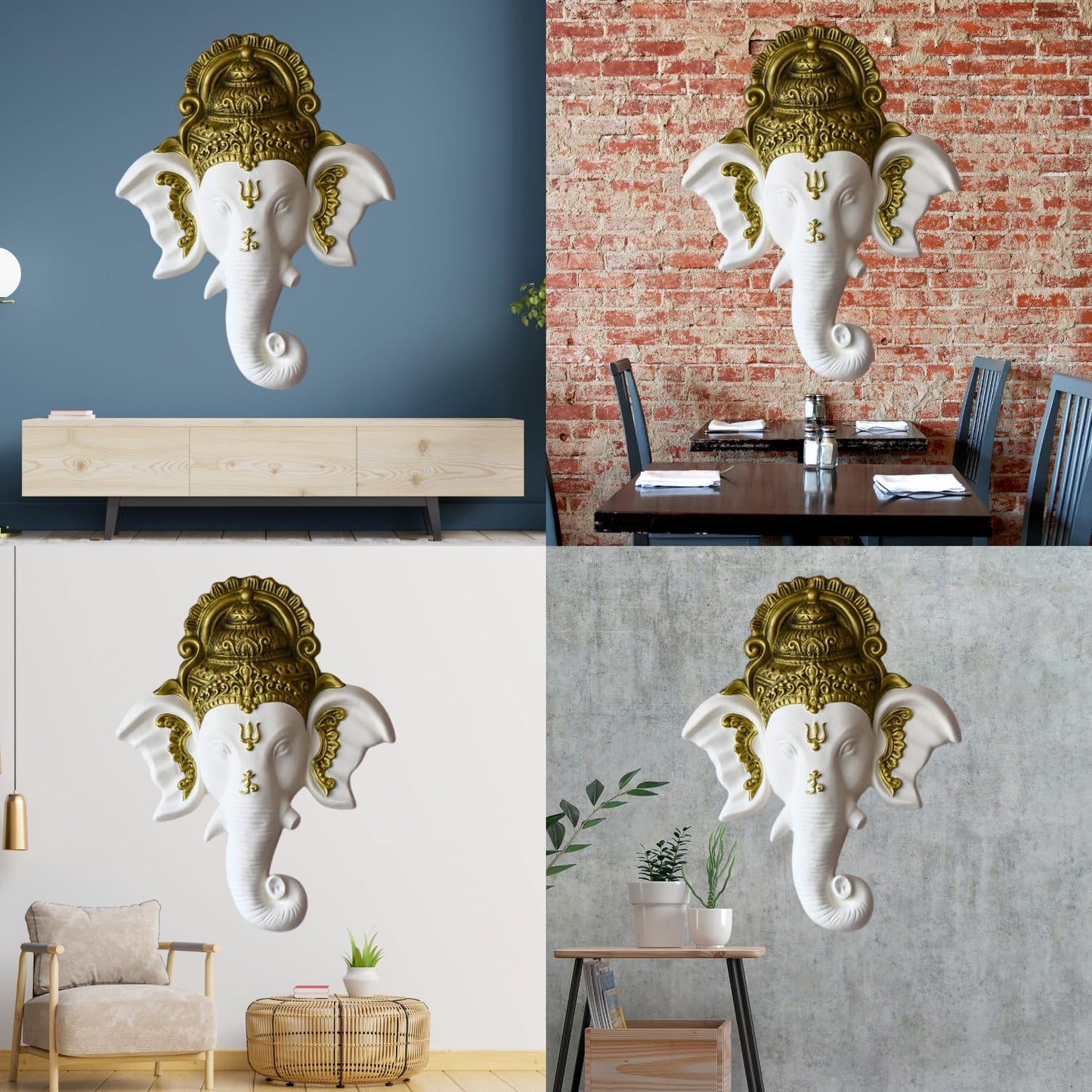 Trisaini Craft Ganesha Face Mural Wall Hanging Mural Showpiece for Home Entrance Decor, Office, Study Room - Idol Statue Lord Ganesha face Wall Mount (White)