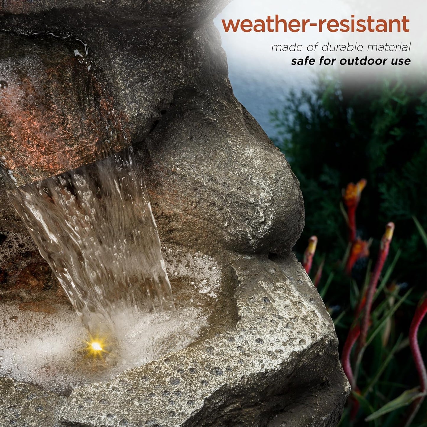 Trisaini Craft Rock Waterfall Outdoor Water Fountain for Living Room Home Decor Garden Patio Deck Porch - Yard Art Decoration Gift Gifting with LED Lights Water Pump
