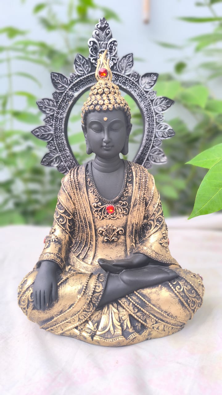 11 Inch Black & Gold Buddha Statue | Meditating Gautam Buddha Idol for Home Decor, Office & Temple
