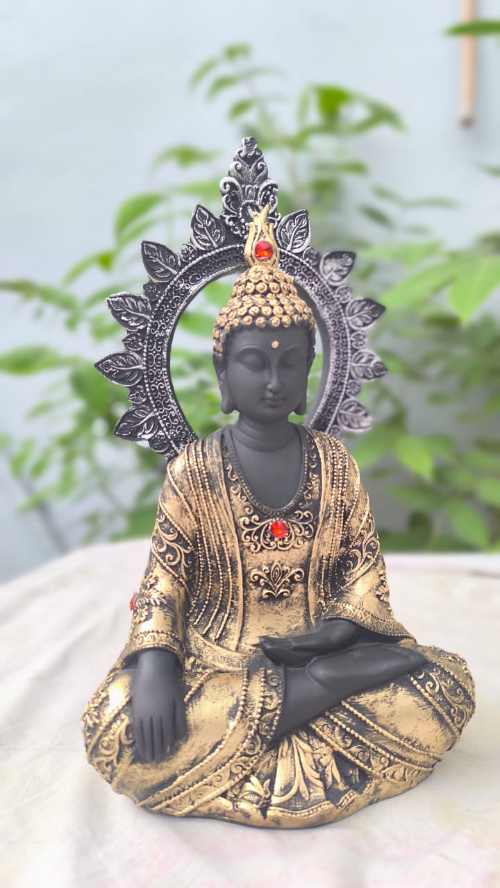 11 Inch Black & Gold Buddha Statue | Meditating Gautam Buddha Idol for Home Decor, Office & Temple