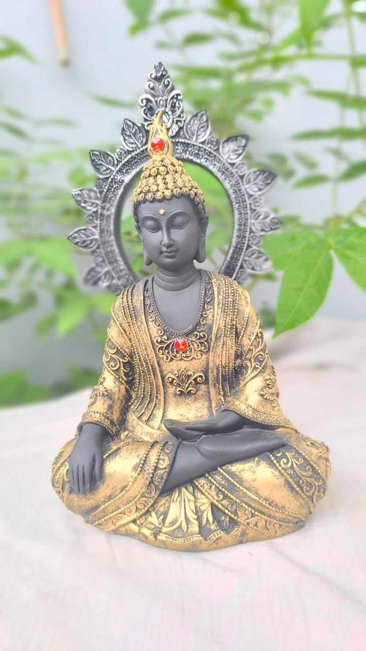 11 Inch Black & Gold Buddha Statue | Meditating Gautam Buddha Idol for Home Decor, Office & Temple