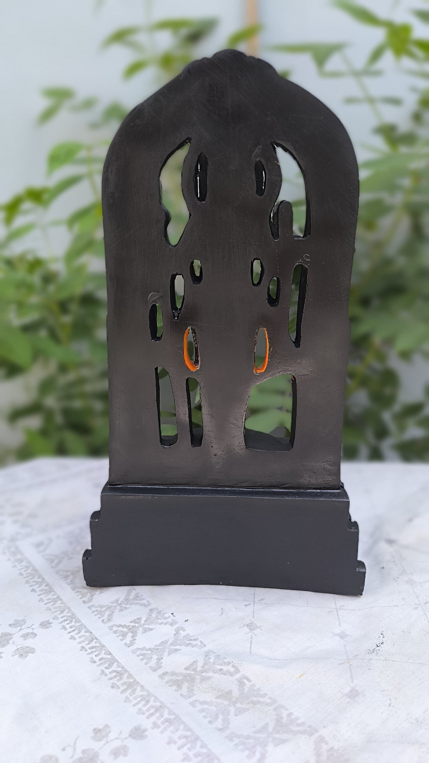 13 Inch Lord Ram Idol with Arch Temple Stand | Black-Golden Resin Ram Darbar Murti for Home, Pooja, Gift & Décor