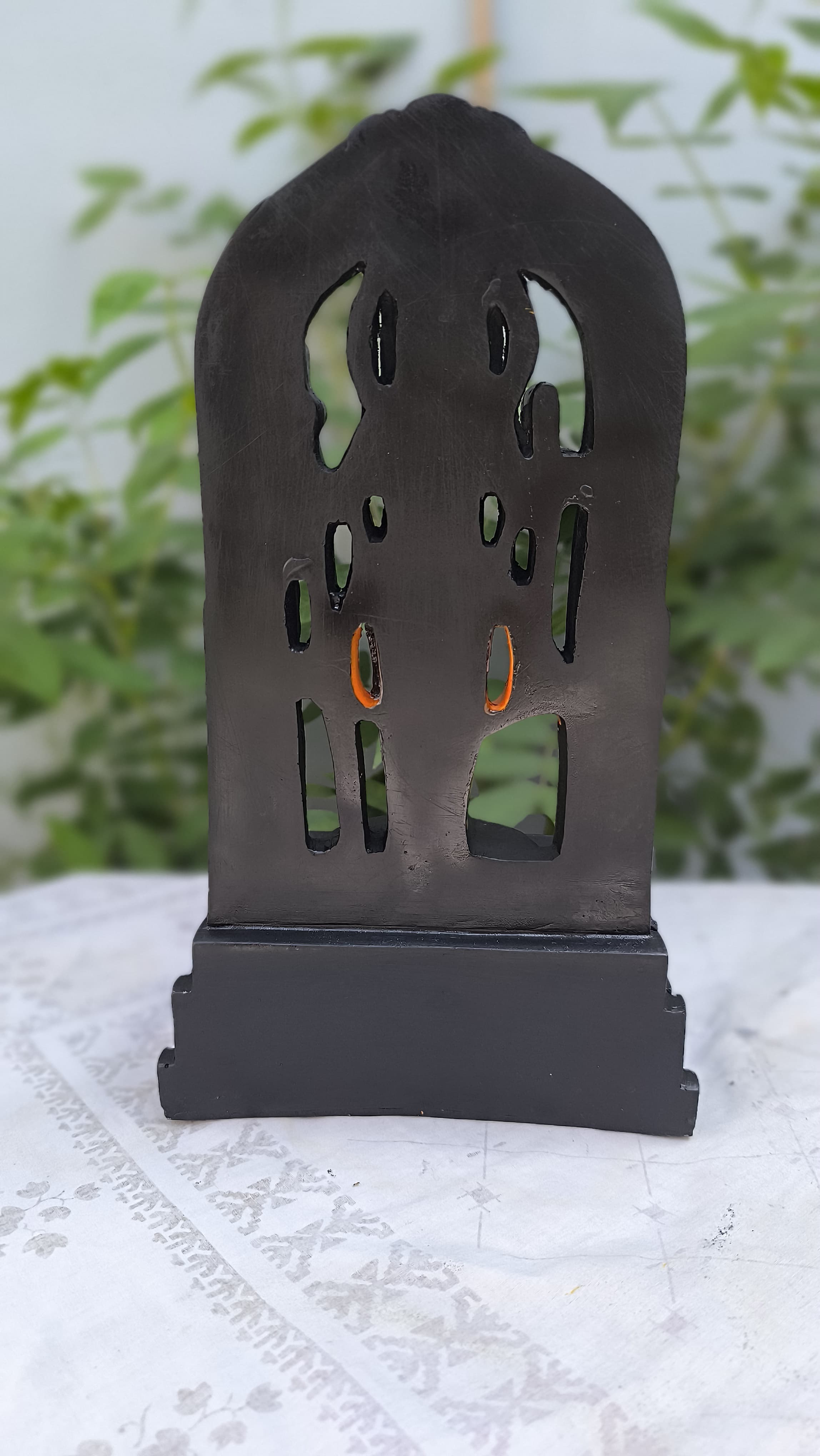 13 Inch Lord Ram Idol with Arch Temple Stand | Black-Golden Resin statue for Home, Pooja, Gift & Decors