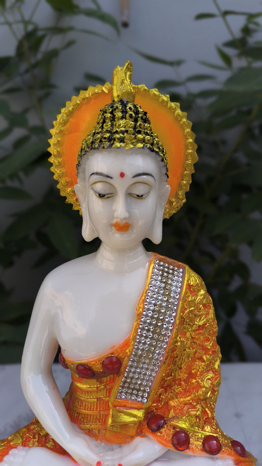 11 Inch Lord Gautam Buddha Idol | Multicolor Resin Buddha Statue for Home Decor, Pooja Room & Meditation Corner