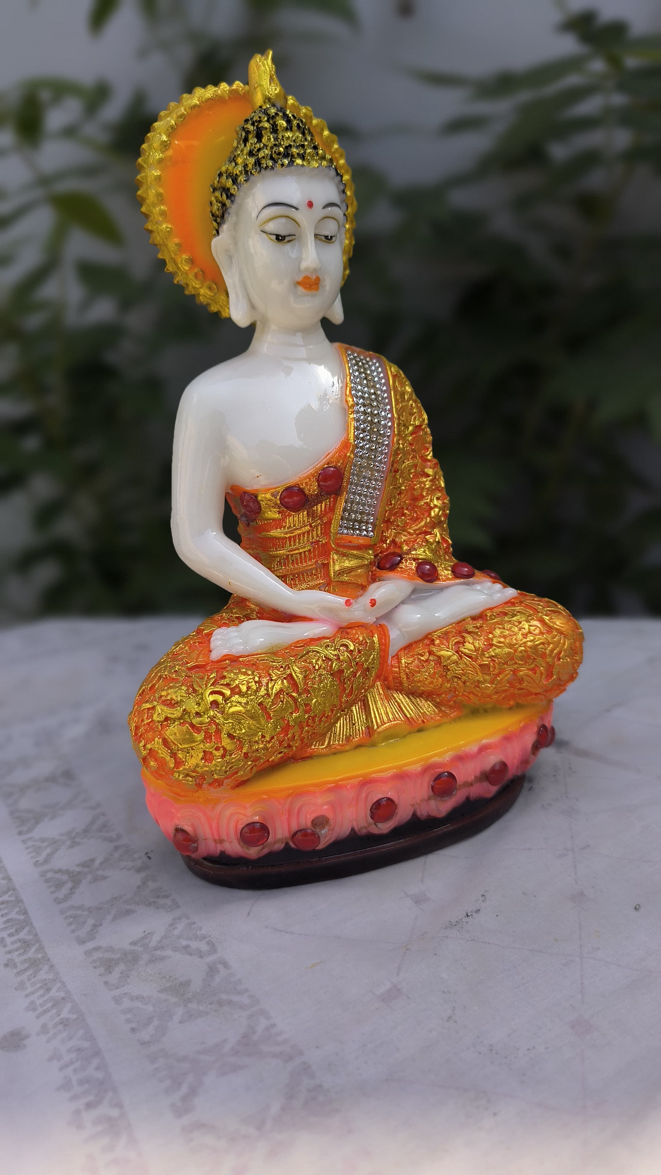 11 Inch Lord  Buddha Idol | Multicolor Resin Buddha Statue for Home Decors, Pooja Room |