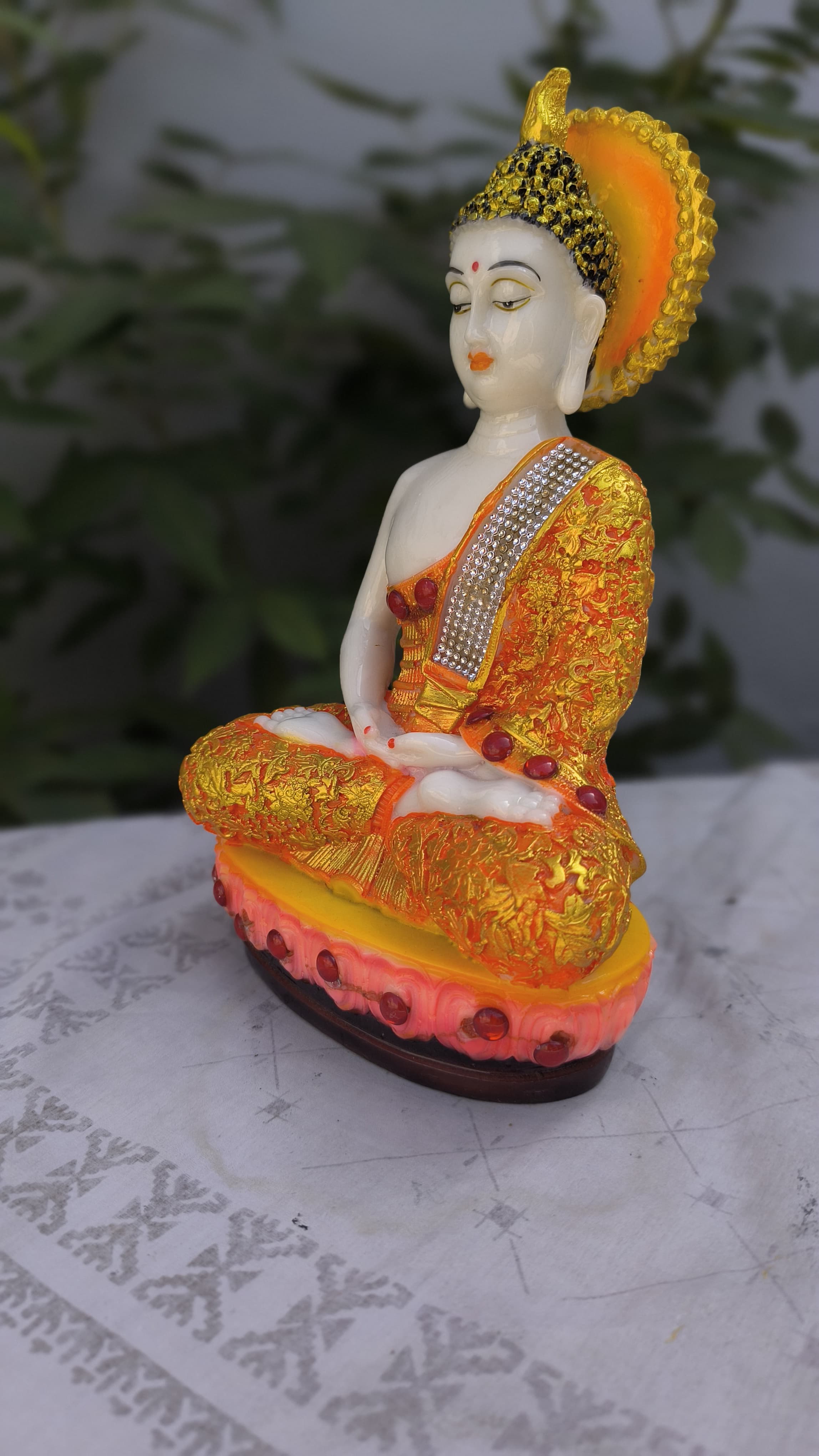 11 Inch Lord  Buddha Idol | Multicolor Resin Buddha Statue for Home Decors, Pooja Room |