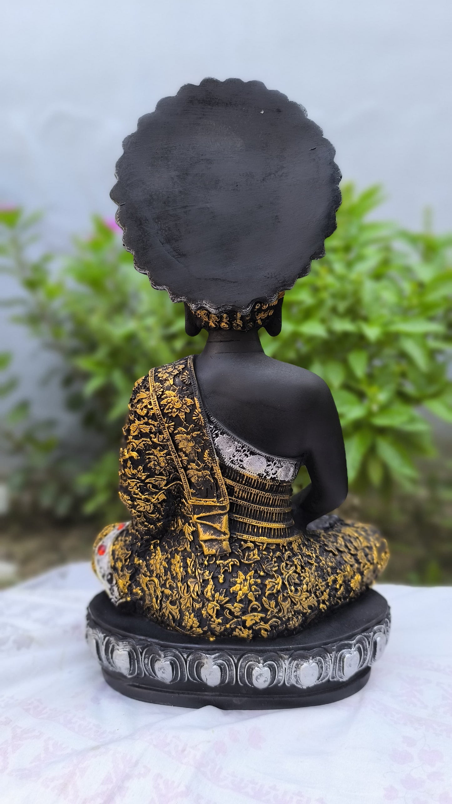 16 Inch Buddha Idol in Black & Gold for Home Decor | Resin Meditating Buddha Statue for Peace, Vastu & Gifting