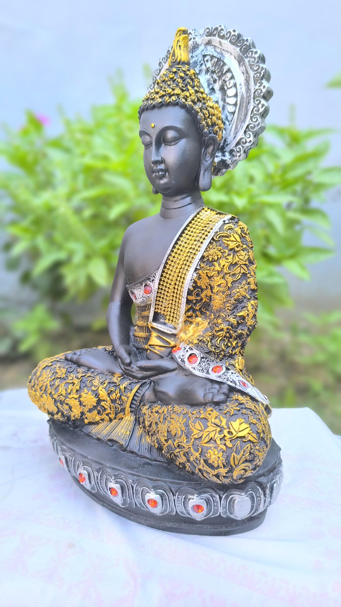 16 Inch Buddha Idol in Black & Gold for Home Decor | Resin Meditating Buddha Statue for Peace, Vastu & Gifting