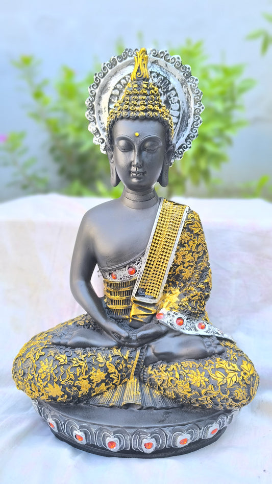 16 Inch Buddha Idol in Black & Gold for Home Decor | Resin Meditating Buddha Statue for Peace, Vastu & Gifting