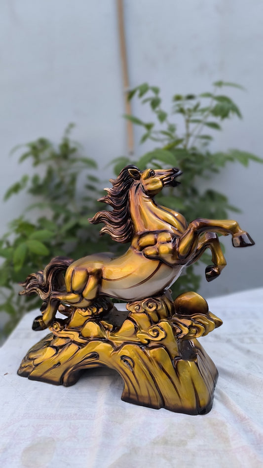 16 Inch Golden Horse Statue for Home Decor | Running Horse Showpiece for Wealth, Success & Feng Shui