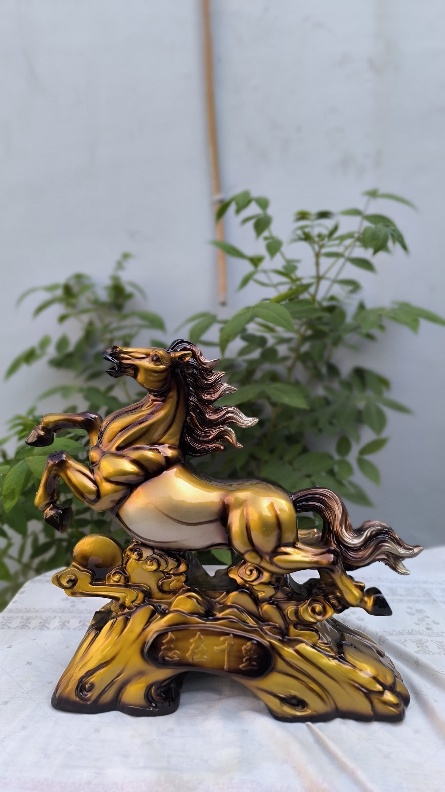 16 Inch Golden Horse Statue for Home Decor | Running Horse Showpiece for Wealth, Success & Feng Shui
