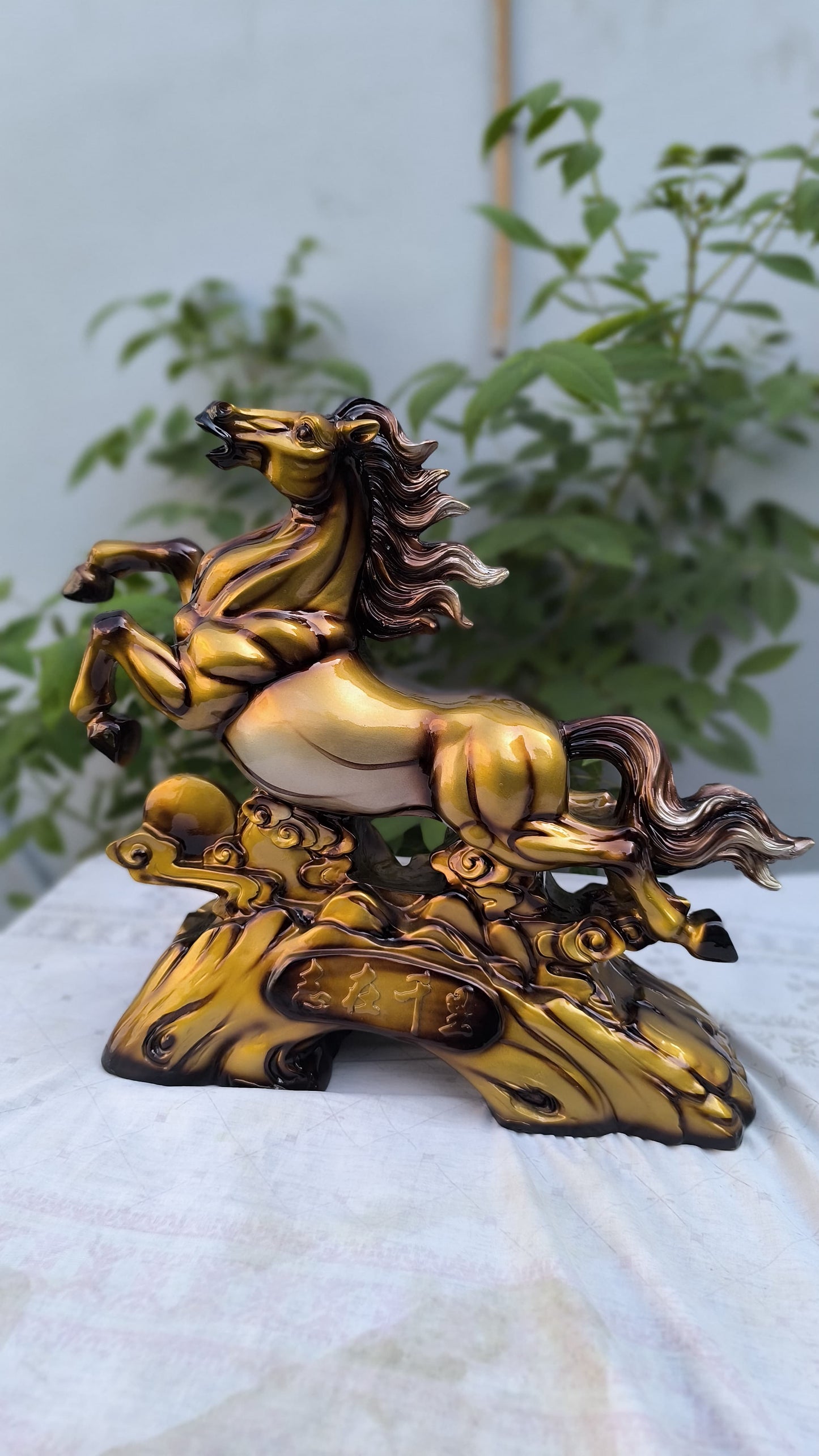 16 Inch Golden Horse Statue for Home Decor | Running Horse Showpiece for Wealth, Success & Feng Shui