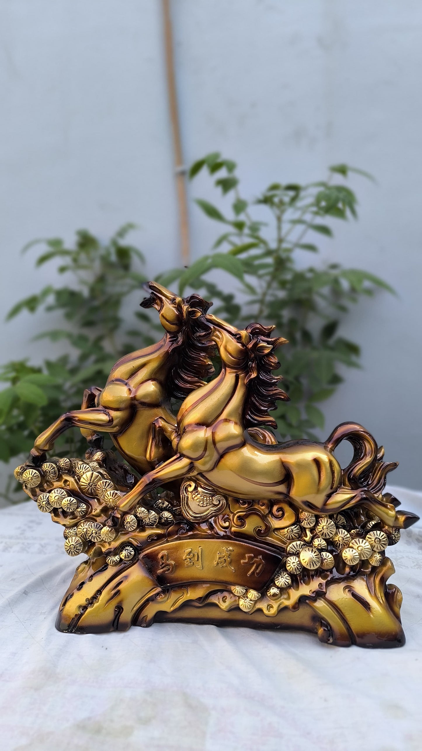 17 Inch Double Horse Statue | Vastu Running Horse Idol for Success, Power & Home Décor