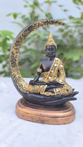 10 Inch Resin Ardh Chand Buddha Idol | Crescent Moon Statue for Home Decors & Gift | Black & Golden Buddha Showpiece
