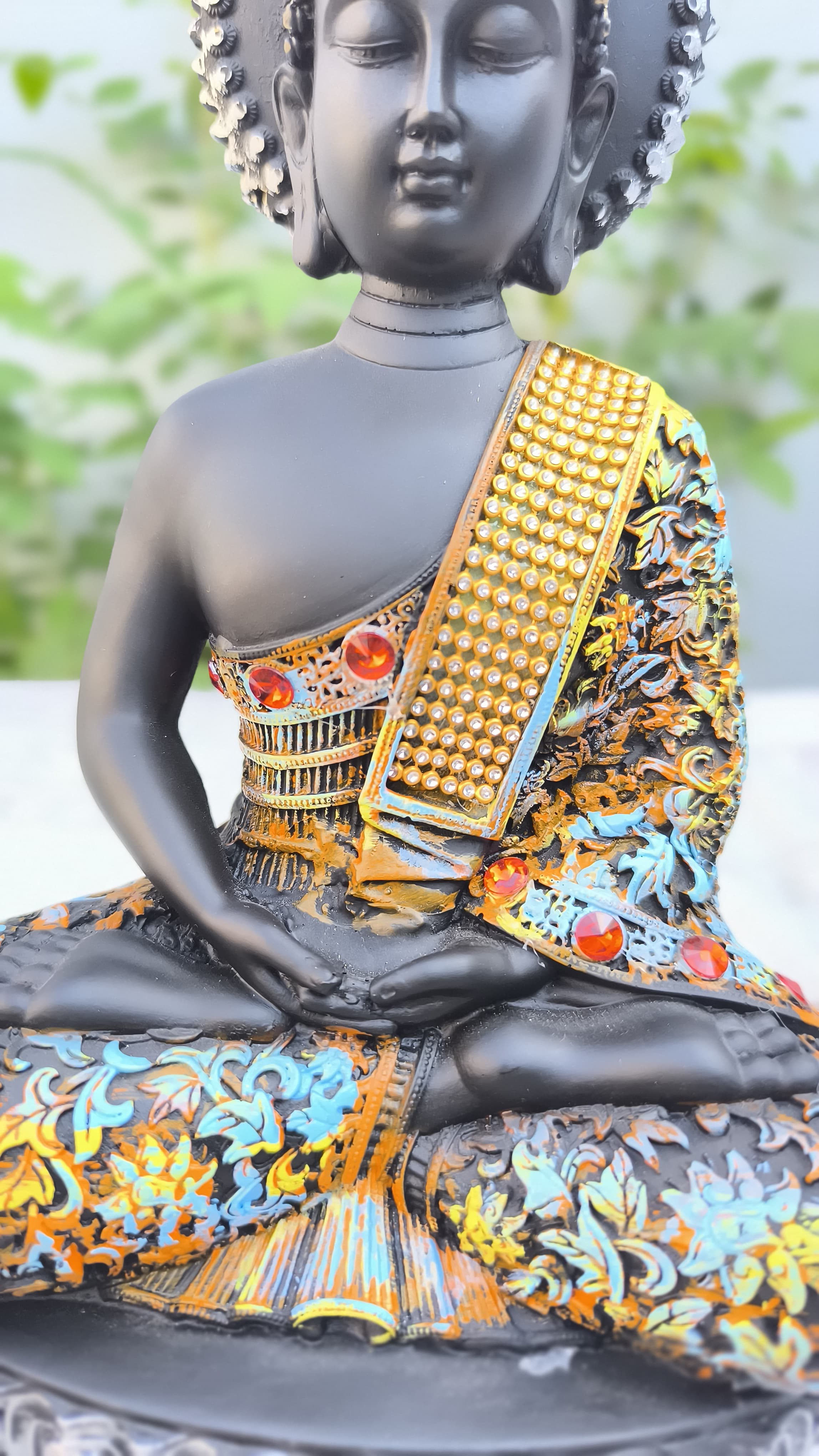12 Inch Designer Black Buddha Idol | Multicolor  Buddha Statue for Home & Office Decors |