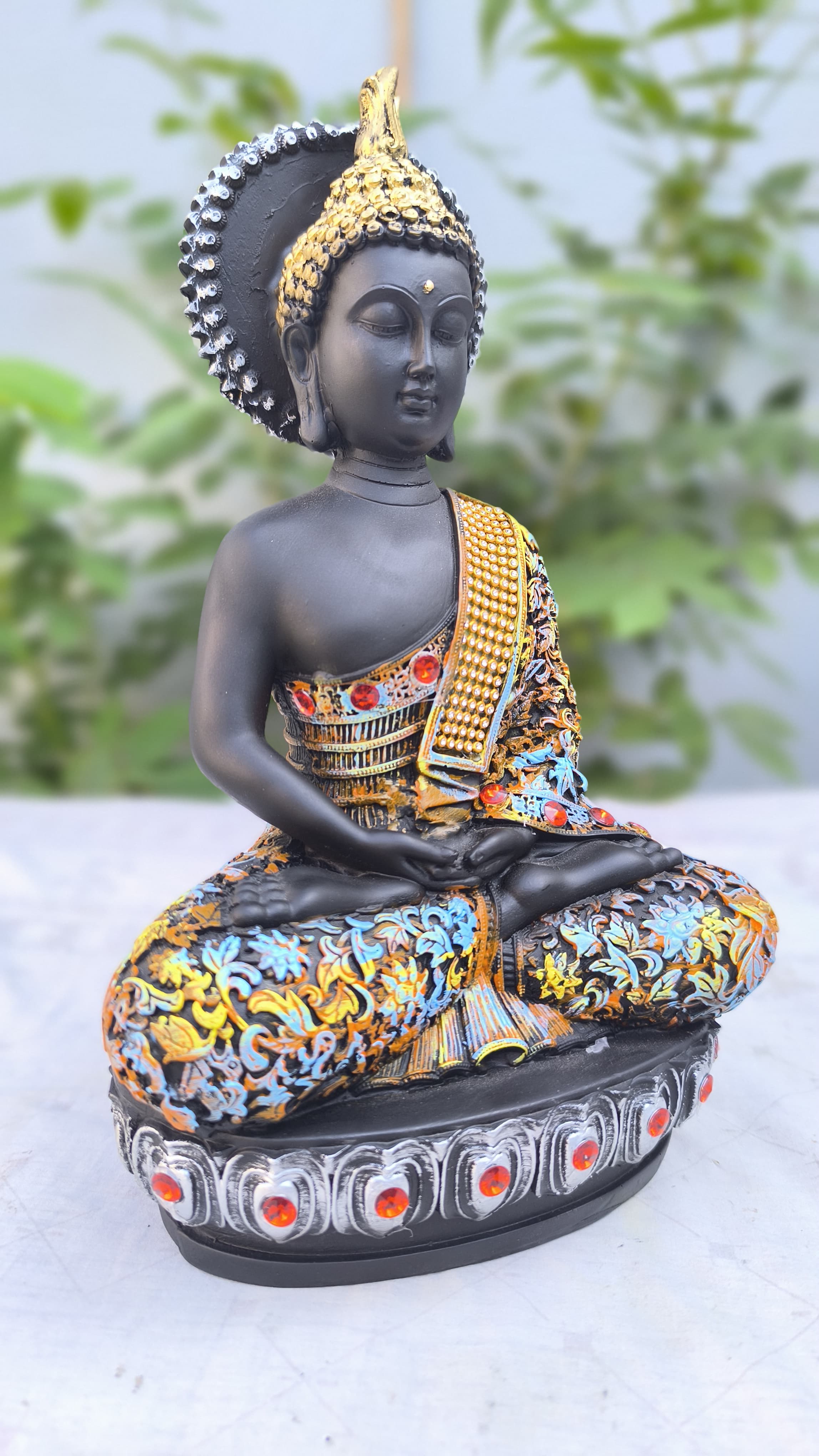 12 Inch Designer Black Buddha Idol | Multicolor  Buddha Statue for Home & Office Decors |